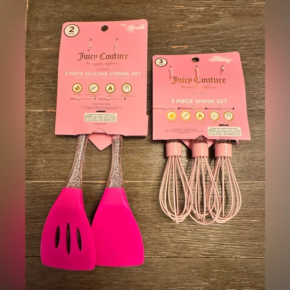 Juicy Couture Pink Whisk and Spatula Set with Glitter Handles